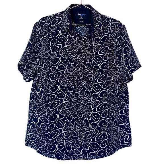 Blue Gear Men's Short Sleeve Button Down Shirt smile face slim fit size XL - Picture 1 of 6
